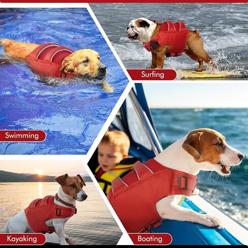 IECOii Small Dog Life Jacket,Small Dog Life Vest for Swimming Boating,Ripstop Dog Float Coat with Double Rescue Handle, Adjustable Dog Lifesaver Vest with Superior Buoyancy for Pool,Bright Red,S in Saudi Arabia