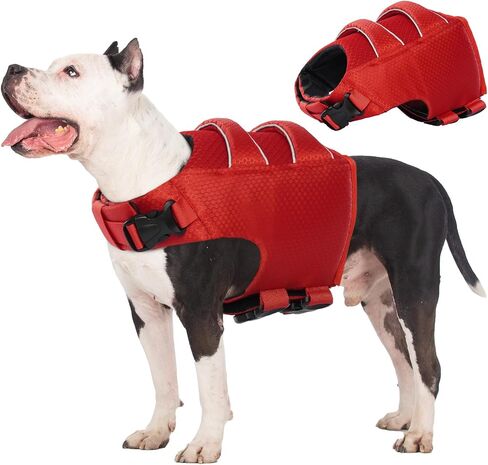 IECOii Small Dog Life Jacket,Small Dog Life Vest for Swimming Boating,Ripstop Dog Float Coat with Double Rescue Handle, Adjustable Dog Lifesaver Vest with Superior Buoyancy for Pool,Bright Red,S in Saudi Arabia