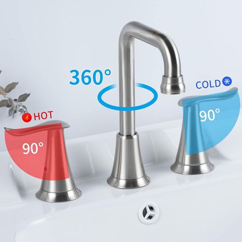 VXV 8 inch LED Bathroom Faucet with Pop Up Drain Vanity Sink Widespread 2-Handle 3 Hole Faucet with Water Supply Lines Brushed Nickel in Saudi Arabia