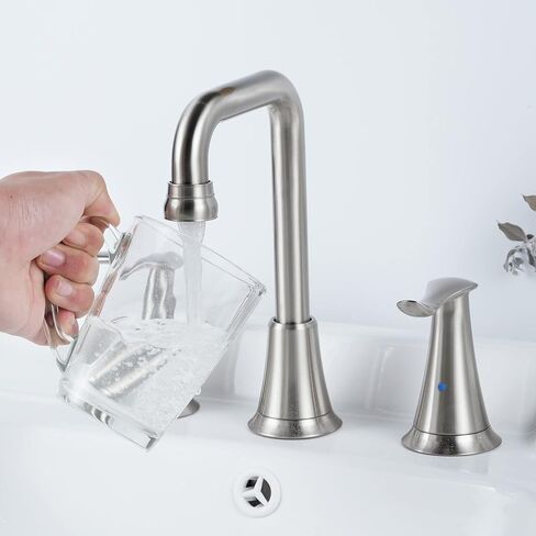 8 بوصة LED صنبور الحمام مع المنبثقة استنزاف الغرور بالوعة واسعة النطاق 2-مقبض 3 حفرة صنبور مع خطوط إمدادات المياه النيكل المصقول in Kuwait