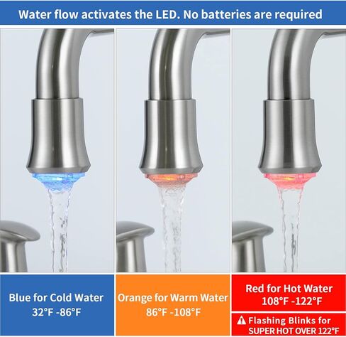8 بوصة LED صنبور الحمام مع المنبثقة استنزاف الغرور بالوعة واسعة النطاق 2-مقبض 3 حفرة صنبور مع خطوط إمدادات المياه النيكل المصقول in Kuwait