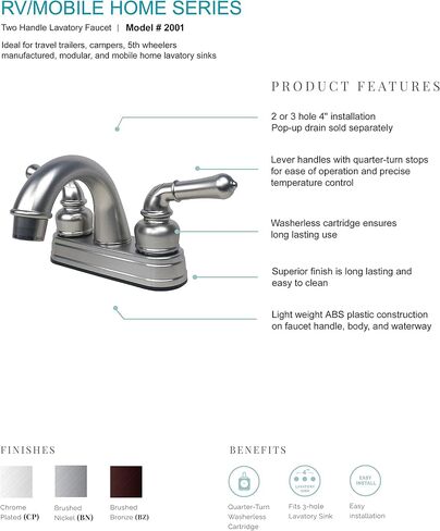 Laguna Brass 2001CP RV Mobile Home Non-Metallic Centerset Lavatory Faucet, Chrome Finish in Saudi Arabia