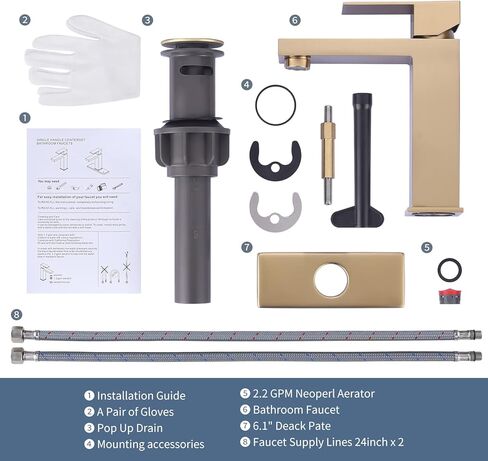 Vessel Sink Faucet Matte Black, ARCORA Single Handle Tall Bathroom Faucet, Single Hole Lavatory Vanity Mixer Bar Tap with Pop Up Drain and Faucet Supply Lines in Kuwait