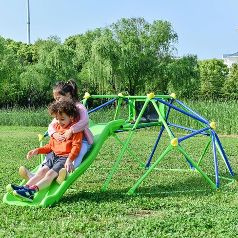 6 ft Geometric Playground Dome, Kids Climbing Dome Jungle Gym,Climber Play Center with 4.6ft Wave Slide, Rust & UV Resistant Steel Supporting 800 LBS,Green in Kuwait