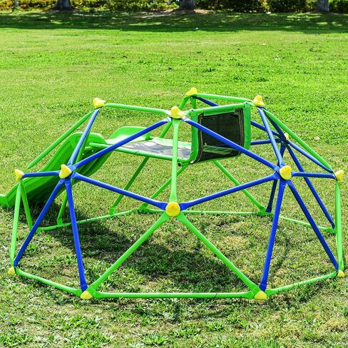 6 ft Geometric Playground Dome, Kids Climbing Dome Jungle Gym,Climber Play Center with 4.6ft Wave Slide, Rust & UV Resistant Steel Supporting 800 LBS,Green in Kuwait