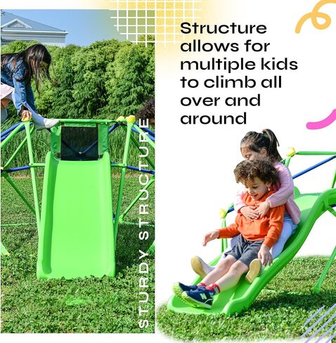 6 ft Geometric Playground Dome, Kids Climbing Dome Jungle Gym,Climber Play Center with 4.6ft Wave Slide, Rust & UV Resistant Steel Supporting 800 LBS,Green in Kuwait