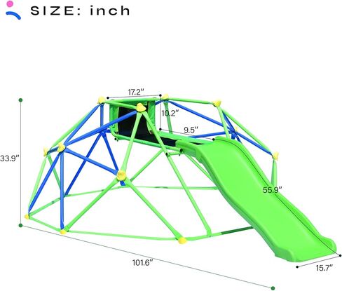 6 ft Geometric Playground Dome, Kids Climbing Dome Jungle Gym,Climber Play Center with 4.6ft Wave Slide, Rust & UV Resistant Steel Supporting 800 LBS,Green in Kuwait