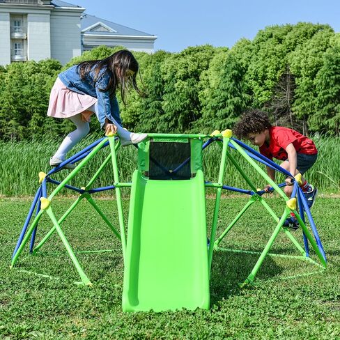6 ft Geometric Playground Dome, Kids Climbing Dome Jungle Gym,Climber Play Center with 4.6ft Wave Slide, Rust & UV Resistant Steel Supporting 800 LBS,Green in Kuwait
