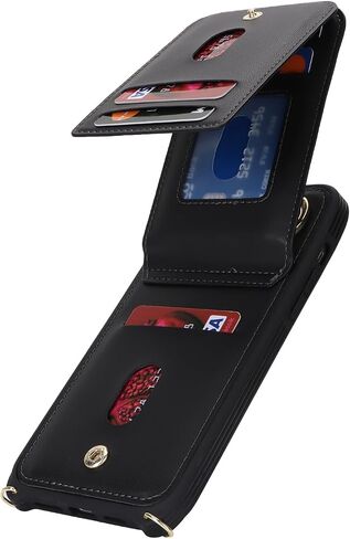 iPhone 12/12 pro Case with Card Holder for Women, iPhone 12/12 pro Phone Case Wallet with Strap Credit Card Slots Crossbody with Kickstand Zipper Shockproof Case for iPhone12/12pro - Black in Saudi Arabia