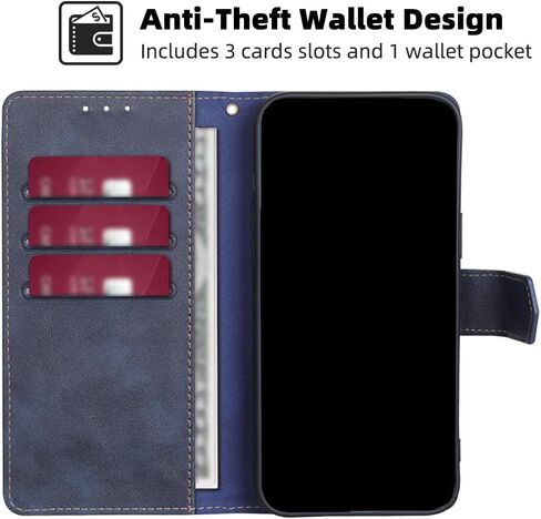 جراب محفظة لهاتف Motorola Moto G Power 5G 2024، جراب قابل للطي من جلد البولي يوريثان مع حامل بطاقة RFID ومسند مضاد للصدمات لهاتف Motorola Moto G Power 5G 2024 جراب 6.7 بوصة (أزرق) in Kuwait