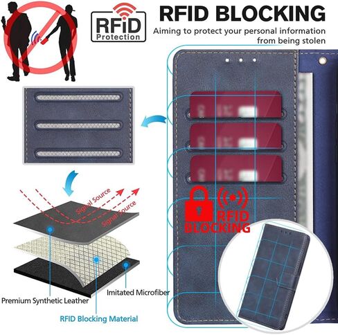 جراب محفظة لهاتف Motorola Moto G Power 5G 2024، جراب قابل للطي من جلد البولي يوريثان مع حامل بطاقة RFID ومسند مضاد للصدمات لهاتف Motorola Moto G Power 5G 2024 جراب 6.7 بوصة (أزرق) in Kuwait