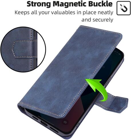 جراب محفظة لهاتف Motorola Moto G Power 5G 2024، جراب قابل للطي من جلد البولي يوريثان مع حامل بطاقة RFID ومسند مضاد للصدمات لهاتف Motorola Moto G Power 5G 2024 جراب 6.7 بوصة (أزرق) in Kuwait