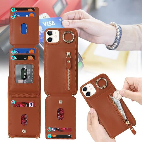 iPhone 12/12 pro Case with Card Holder for Women, iPhone 12/12 pro Phone Case Wallet with Strap Credit Card Slots Crossbody with Kickstand Zipper Shockproof Case for iPhone12/12pro - Black in Saudi Arabia