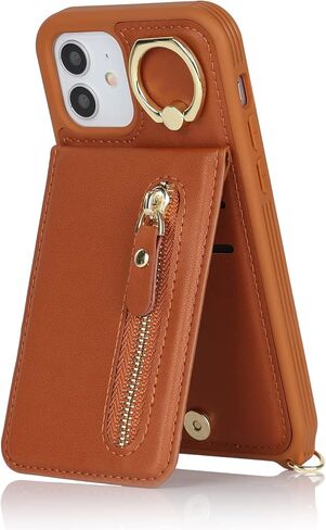 iPhone 12/12 pro Case with Card Holder for Women, iPhone 12/12 pro Phone Case Wallet with Strap Credit Card Slots Crossbody with Kickstand Zipper Shockproof Case for iPhone12/12pro - Black in Kuwait