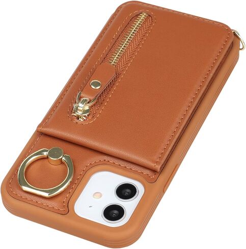 iPhone 12/12 pro Case with Card Holder for Women, iPhone 12/12 pro Phone Case Wallet with Strap Credit Card Slots Crossbody with Kickstand Zipper Shockproof Case for iPhone12/12pro - Black in Kuwait