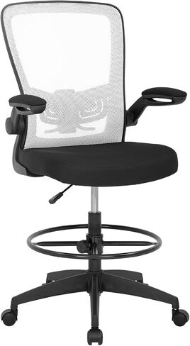 Drafting Chair Tall Office Chair Adjustable Height with Lumbar Support Flip Up Arms Footrest Mid Back Task Mesh Desk Chair Computer Chair Drafting Stool for Standing Desk, Black in Saudi Arabia
