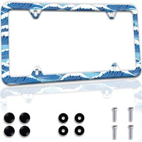 Cute Wild Flowers License Plate Frames 4 Holes, White Floral Stainless Steel Personalized License Plate Cover Holder Car Accessories Decor with Screw Caps for Women Men, 12.3" x 6.3" in Saudi Arabia