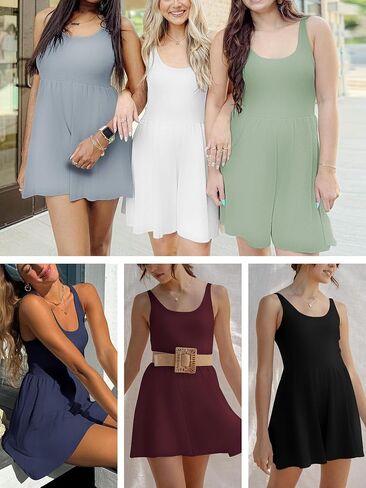 ZAFUL Womens Casual Summer Scoop Neck One Piece Sleeveless Tank Top Playsuits Short Jumpsuit Flowy Beach Rompers with Pockets Gray M in Saudi Arabia
