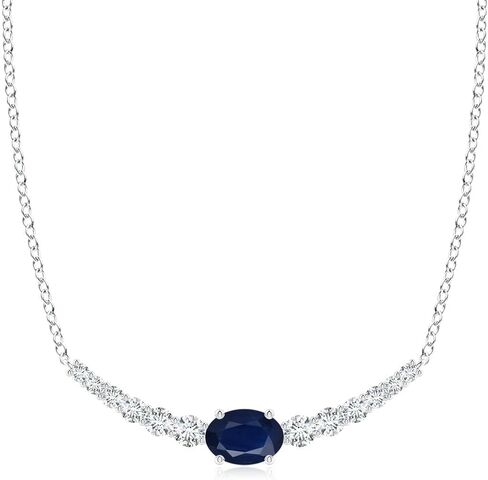 Angara Natural East-West Oval Sapphire Curved Bar Necklace with Diamonds in 14K Solid Gold/Platinum / 18K Solid Gold for Women | September Birthstone, Birthday, Anniversary Jewelry Gift for Women in Saudi Arabia