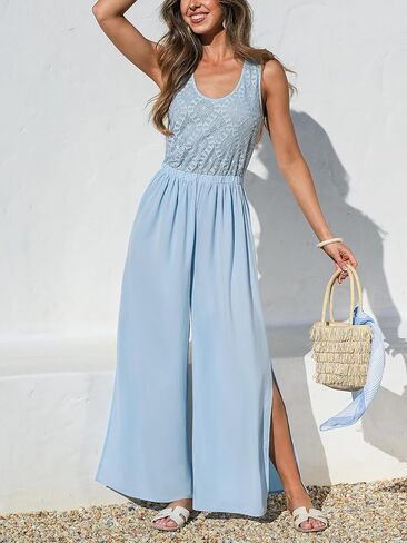 CUPSHE Women's Sleeveless Jumpsuit Summer Wide Leg One Piece Romper Casual Elegant Outfit for Beach Party Travel Outfits in Saudi Arabia