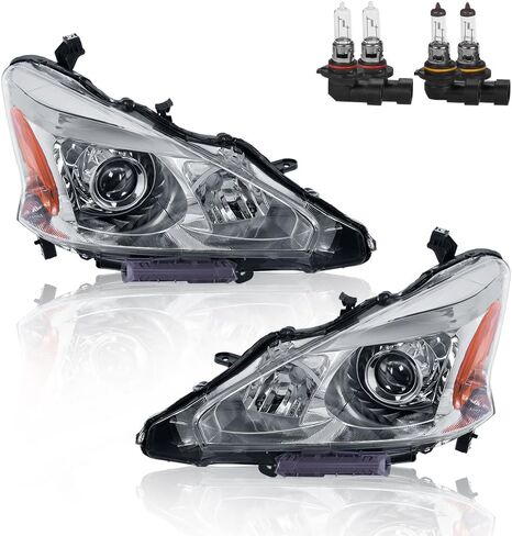 Headlights Assembly Compatible with 2013-2015 Nissan Altima 4-Door Halogen Only Projector Black Housing with Clear Lens Amber Reflector Front Lamps Driver and Passenger Side (Set of 2) in Saudi Arabia