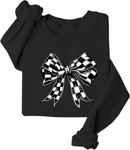 Checkered Bow Sweatshirt Checkered Ribbon Sweatshirt Checkered Black Bow Sweatshirt in Saudi Arabia