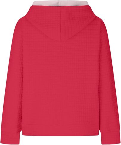 Women Waffle Knit Warm Hoodies Long Sleeve Drawstring Casual Oversize Sweaters Comfy Fall Plaid Basic Pullover with Pocket in Saudi Arabia