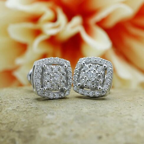 SAVEARTH DIAMONDS 3/5 ct.t.w Round Cut Lab Created Moissanite Diamond Cluster Cushion Frame Stud Earrings In 14K Gold Over Sterling Silver Jewelry For Women (VVS1 Clarity, 0.60 Cttw) in Saudi Arabia