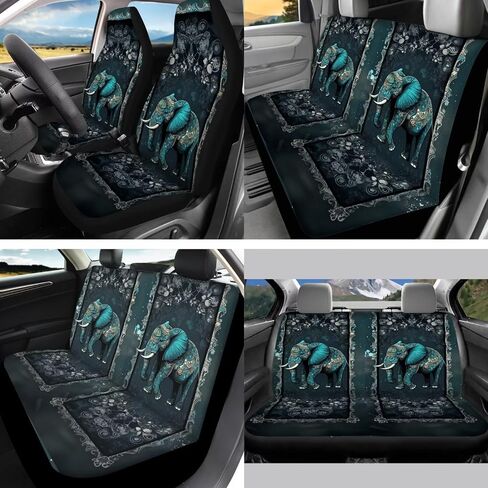 Elephant Printed 15 Pack Car Seat Cover Full Set, Stretchy Car Interior Covers Set Front Rear Seat Protector Seat Belt Pad Steering Wheel Protector Keychain in Saudi Arabia