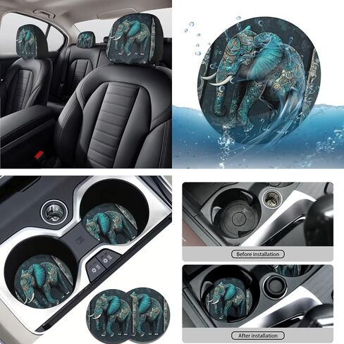 Elephant Printed 15 Pack Car Seat Cover Full Set, Stretchy Car Interior Covers Set Front Rear Seat Protector Seat Belt Pad Steering Wheel Protector Keychain in Saudi Arabia