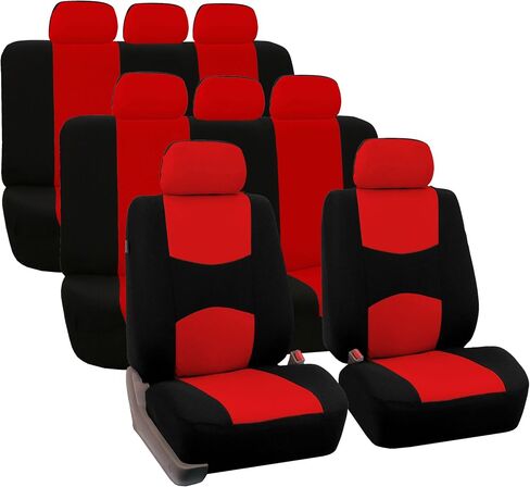 TLH Flat Cloth Red Car Seat Covers 3 Row, 8 Seaters, Universal Fit Automotive Seat Covers Accessories for Cars, Trucks, SUV, Water Resistant Car Seat Cover Interior Accessories Car Seat Protectors in Kuwait
