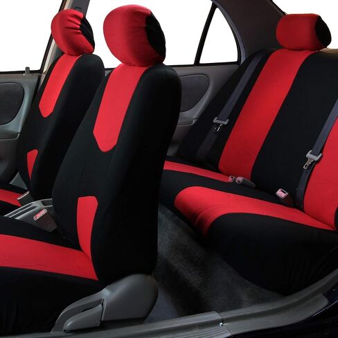 TLH Flat Cloth Red Car Seat Covers 3 Row, 8 Seaters, Universal Fit Automotive Seat Covers Accessories for Cars, Trucks, SUV, Water Resistant Car Seat Cover Interior Accessories Car Seat Protectors in Kuwait