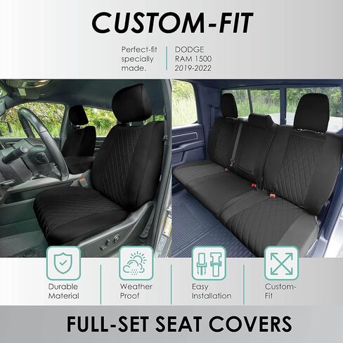 TLH Custom Fit Seat Covers for 2022-2024 Dodge RAM 1500, Seat Covers Full Set, Waterproof Car Seat Covers, Black Neoprene Seat Covers, Tailor-Made Car Seat Covers for RAM Trucks in Saudi Arabia