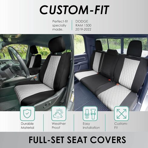 TLH Custom Fit Seat Covers for 2022-2024 Dodge RAM 1500, Seat Covers Full Set, Waterproof Car Seat Covers, Black Neoprene Seat Covers, Tailor-Made Car Seat Covers for RAM Trucks in Saudi Arabia