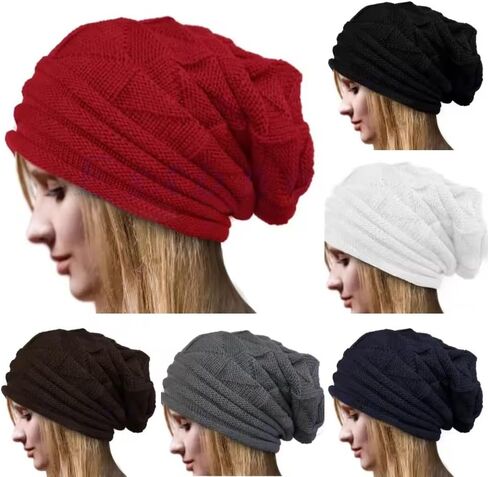 Fashion Winter Warm Hats Women Baggy Slouchy Knitted Beanie Hat Fordable Outdoor Lazy Girls Ear Warmer Bonnet in Saudi Arabia