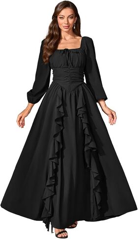 Abaowedding Renaissance Medieval Dress Women Ren Faire Dress, Square Neck, Long Puff Sleeves, Smocked Bodice, Ruffle Details in Saudi Arabia