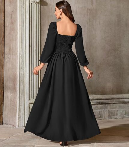 Abaowedding Renaissance Medieval Dress Women Ren Faire Dress, Square Neck, Long Puff Sleeves, Smocked Bodice, Ruffle Details in Saudi Arabia
