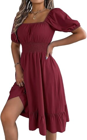 Women's Chiffon Blend Casual Mini Dress with Long Lantern Sleeves, Square Neck Tie Back High Waist A-Line Silhouette in Saudi Arabia