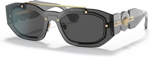 Versace Unisex Sunglasses Transparent Dark Grey Frame, Dark Grey Lenses, 51MM in Saudi Arabia