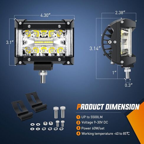 Nilight Side Shooter Light Bar 2 قطعة 4.3 بوصة مجموعة صف ثلاثي بقعة الفيضانات للطرق الوعرة الضباب القيادة إضاءة العمل على شاحنة SUV ATV UTV in Saudi Arabia