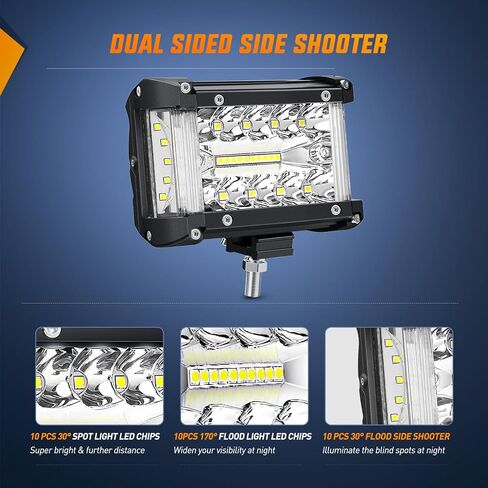 Nilight Side Shooter Light Bar 2 قطعة 4.3 بوصة مجموعة صف ثلاثي بقعة الفيضانات للطرق الوعرة الضباب القيادة إضاءة العمل على شاحنة SUV ATV UTV in Saudi Arabia