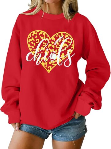LUKYCILD بلوزات يوم اللعبة للنساء لكرة القدم البلوز مشجعي الفريق البلوز قميص القلب الجرافيك Crewneck كم طويل بلايز in Saudi Arabia