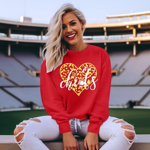 LUKYCILD بلوزات يوم اللعبة للنساء لكرة القدم البلوز مشجعي الفريق البلوز قميص القلب الجرافيك Crewneck كم طويل بلايز in Saudi Arabia