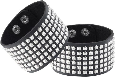 Eigso Punk Leather Studs Cuff Bracelets for Men Women Retro 80s Rock Biker Spikes Rivets Bracelet Set for Man Woman in Kuwait