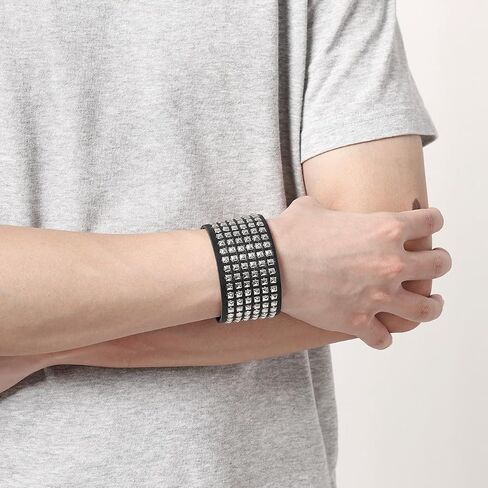 Eigso Punk Leather Studs Cuff Bracelets for Men Women Retro 80s Rock Biker Spikes Rivets Bracelet Set for Man Woman in Kuwait
