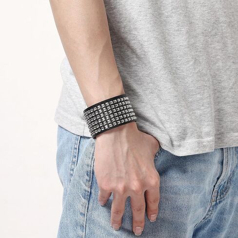 Eigso Punk Leather Studs Cuff Bracelets for Men Women Retro 80s Rock Biker Spikes Rivets Bracelet Set for Man Woman in Kuwait
