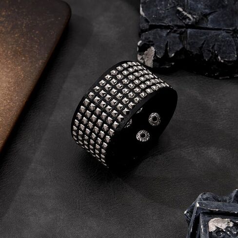 Eigso Punk Leather Studs Cuff Bracelets for Men Women Retro 80s Rock Biker Spikes Rivets Bracelet Set for Man Woman in Kuwait