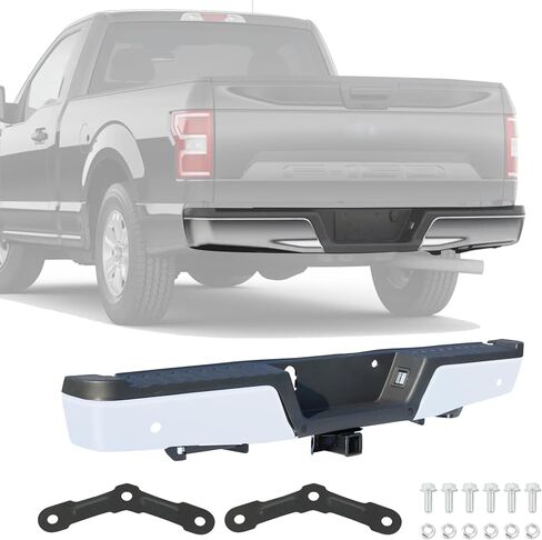 Steel Rear Step Bumper Assembly Chrome Replacement For Ford F-150 2015-2020 With Max Tow Hitch & Parking Aid Sensor Hole Replace FO1103191, 5L3Z17787AA, FL3Z17906B, FL3Z17787B in Saudi Arabia