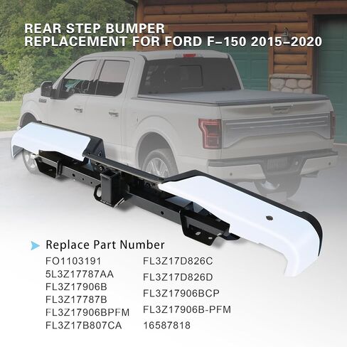 Steel Rear Step Bumper Assembly Chrome Replacement For Ford F-150 2015-2020 With Max Tow Hitch & Parking Aid Sensor Hole Replace FO1103191, 5L3Z17787AA, FL3Z17906B, FL3Z17787B in Saudi Arabia