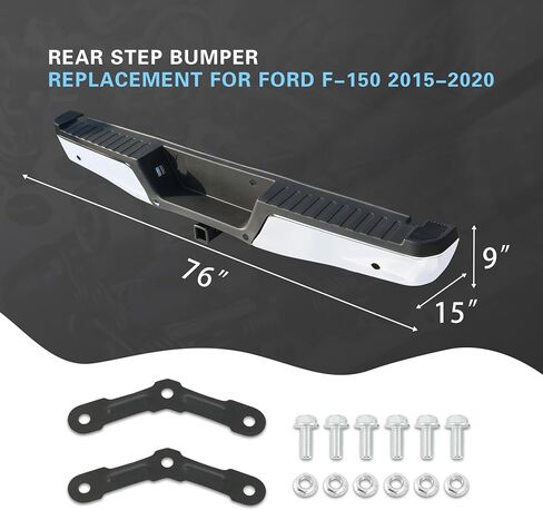 Steel Rear Step Bumper Assembly Chrome Replacement For Ford F-150 2015-2020 With Max Tow Hitch & Parking Aid Sensor Hole Replace FO1103191, 5L3Z17787AA, FL3Z17906B, FL3Z17787B in Saudi Arabia